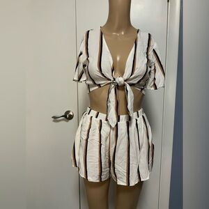Forever 21 White and Black Striped shorts and top - size small